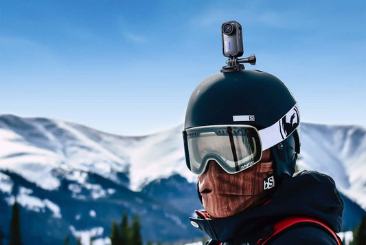 an action camera on a motorcycle helmet
