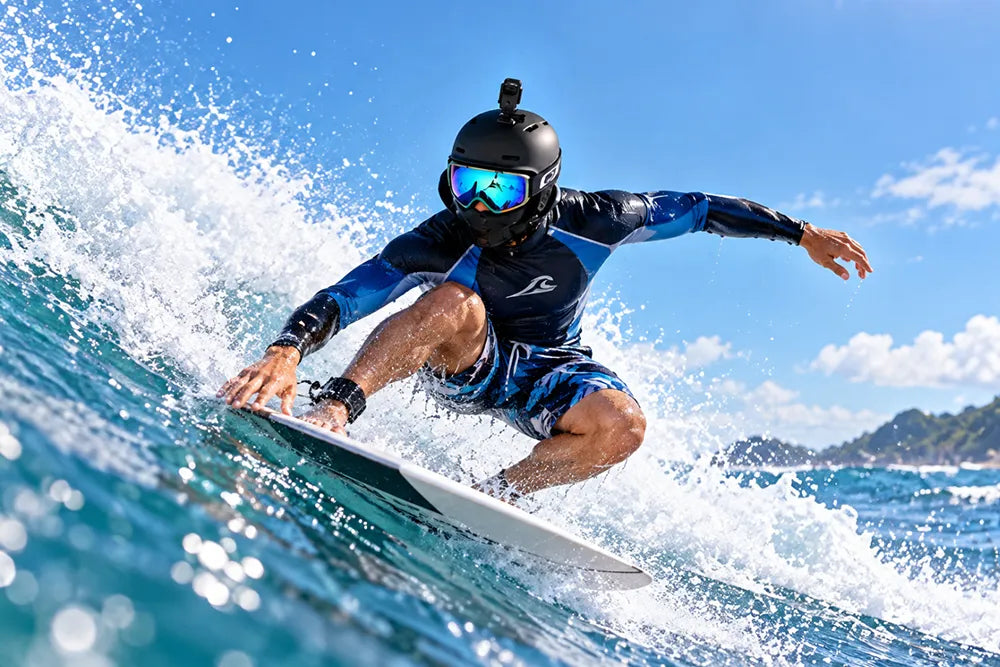 attach an action camera to a surf helmet