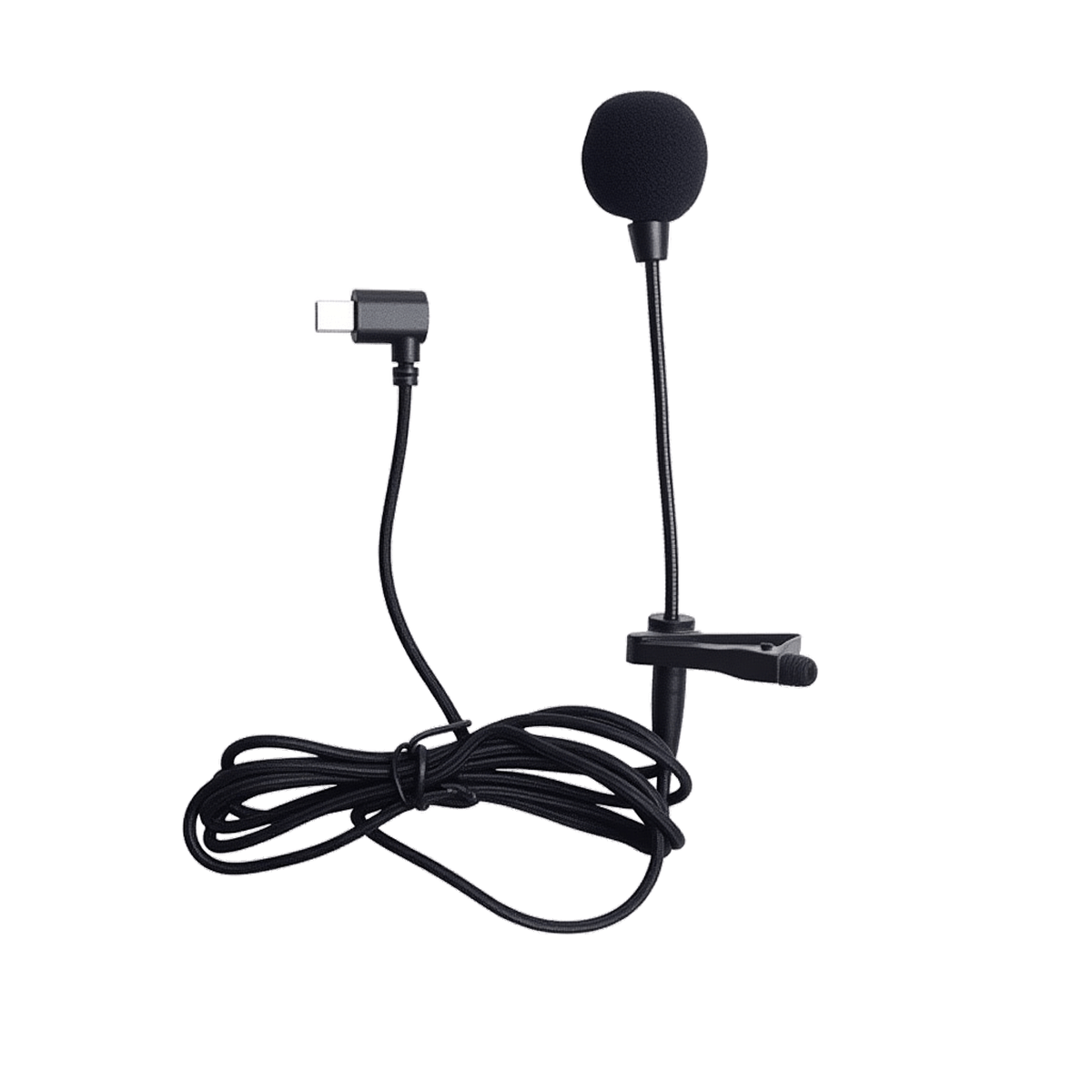 External Microphone with clip and 150 cm cable for high-quality audio recording.