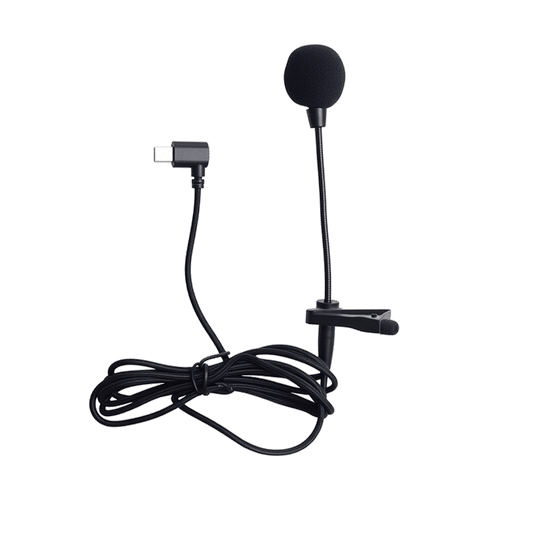 External Microphone with clip and 150 cm cable for high-quality audio recording.