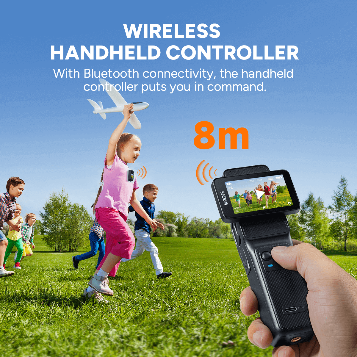 wireless handheld controller showcased in outdoor setting