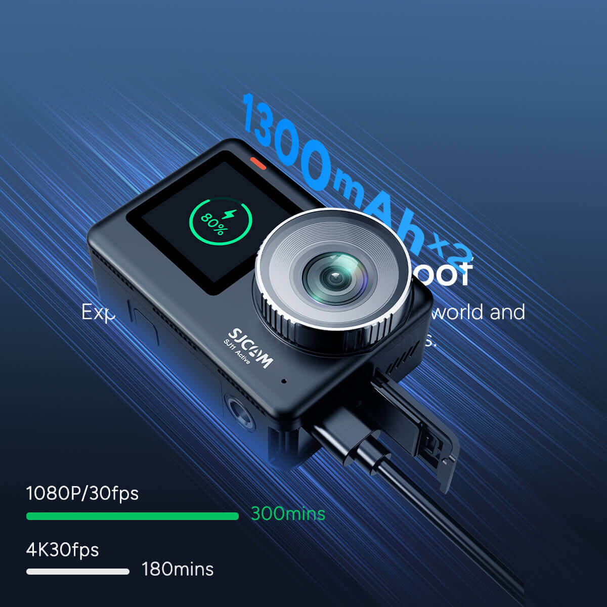 SJCAM SJ11 Active 1300mAh pil ve uzun kayıt süresi