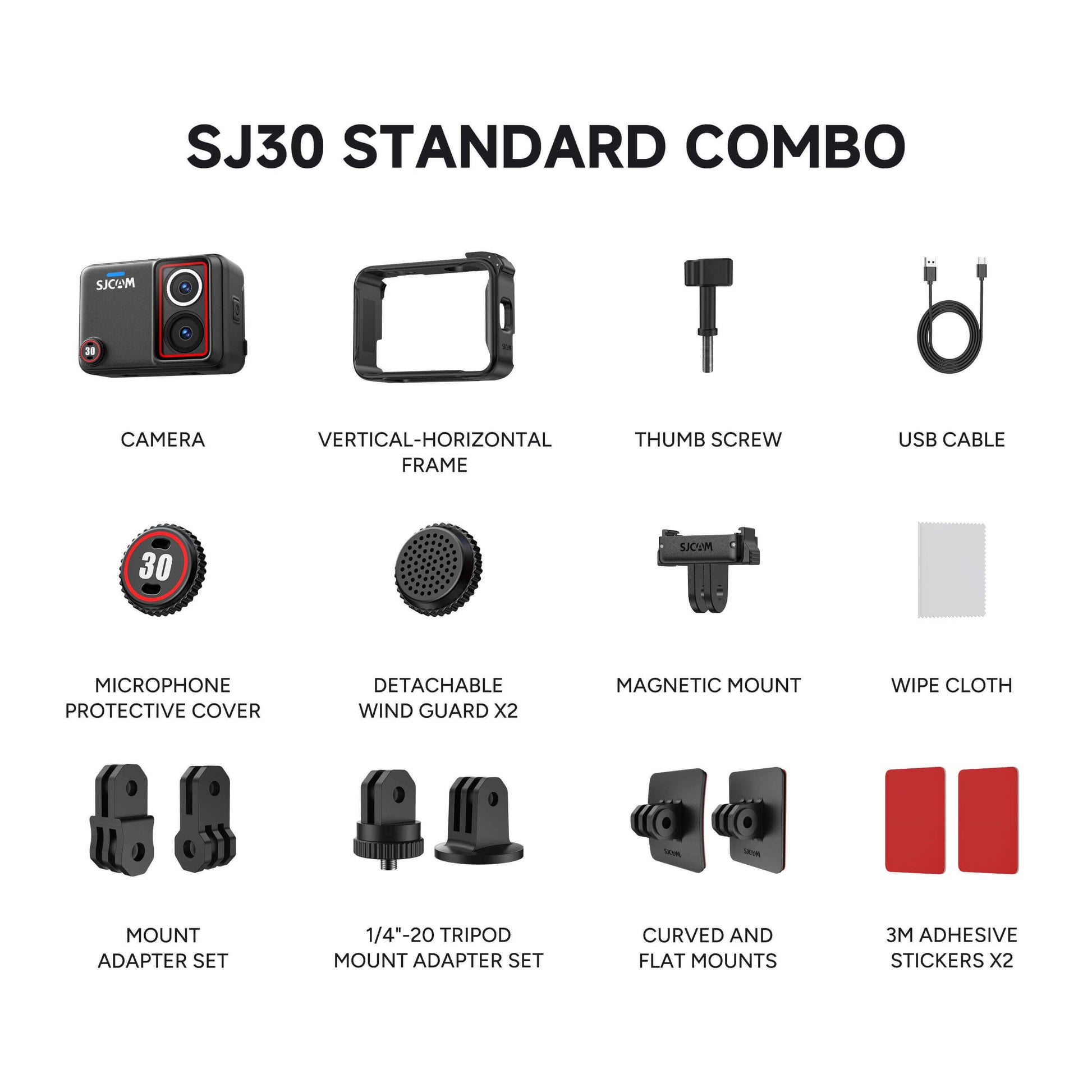 SJCAM SJ30 standard combo kutu içeriği